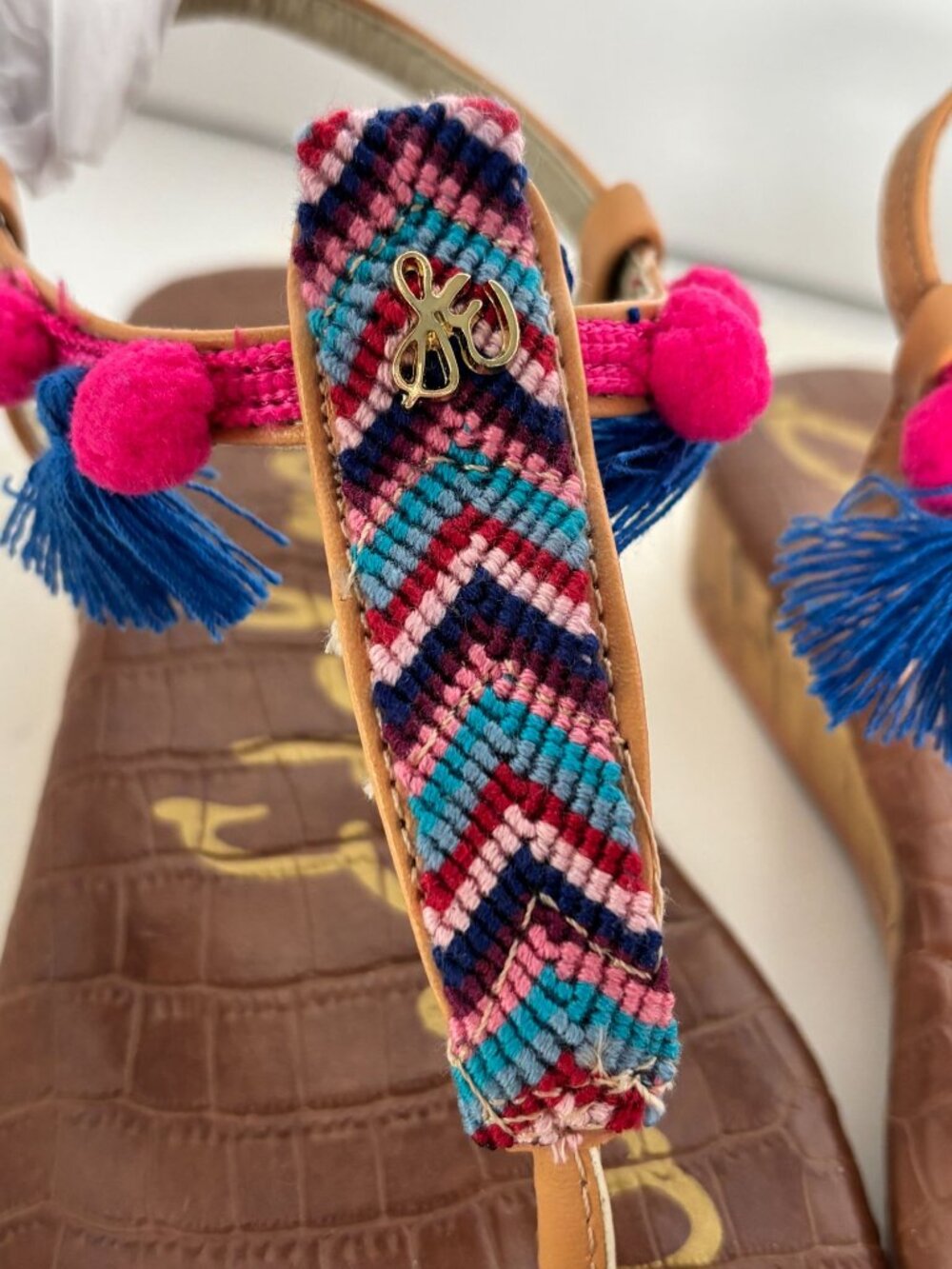 Sam Edelman Shoes Girls Size 11 Danica Sienna Sienna Cork Wedge Summer Chevron - Picture 2 of 11